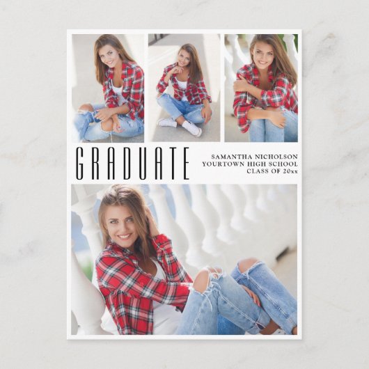 Moderner, trendiger Weißer Abschluss 4 FotoCollage Einladungspostkarte (Vorderseite)