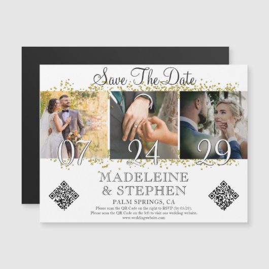 Moderner Trendsetter mit 3 Foto QR CODE Save the D Magneteinladung (Vorne/Hinten)