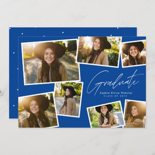 Moderner trendy Absolvent 7 Foto blauer Abschluss Ankündigung (Vorne/Hinten)