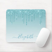 Moderner Trendy Aqua Glitzer Stilvolle Schrift Mousepad (Mit Mouse)