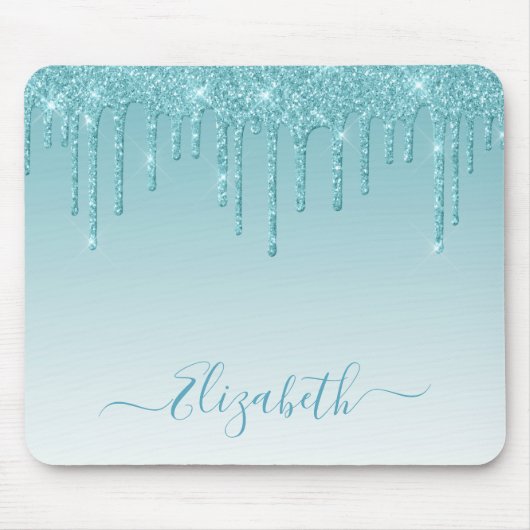 Moderner Trendy Aqua Glitzer Stilvolle Schrift Mousepad (Vorne)