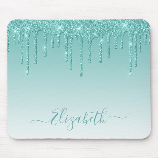 Moderner Trendy Aquamariner Glitzer Stilvolle Schr Mousepad (Vorne)