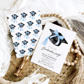 Moderner Trendy Blue Bow Graduation Cap Abschluss Einladung