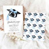 Moderner Trendy Blue Bow Graduation Cap Abschluss Einladung