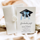 Moderner Trendy Blue Bow Graduation Cap Abschluss Einladung