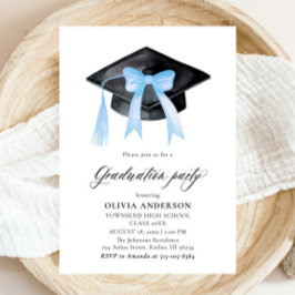 Moderner Trendy Blue Bow Graduation Cap Abschluss Einladung