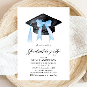 Moderner Trendy Blue Bow Graduation Cap Abschluss Einladung