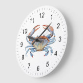 Moderner trendy Blue Watercolor Crab Summer Beach Große Wanduhr (Winkel)