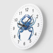 Moderner trendy Blue Watercolor Crab Summer Beach Große Wanduhr (Winkel)