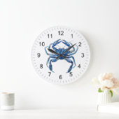 Moderner trendy Blue Watercolor Crab Summer Beach Große Wanduhr (Zuhause)