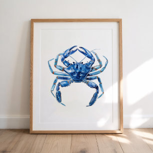 Moderner trendy Blue Watercolor Crab Summer Beach Poster