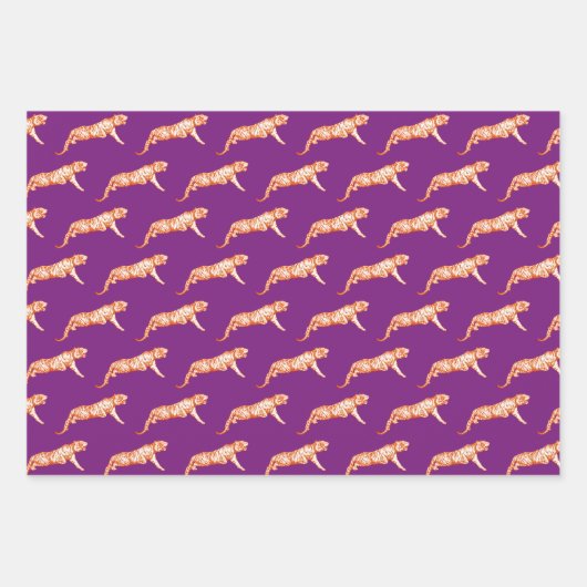 Moderner Trendy Bright Orange Tiger auf Lila Geschenkpapier Set (Vorderseite 3)