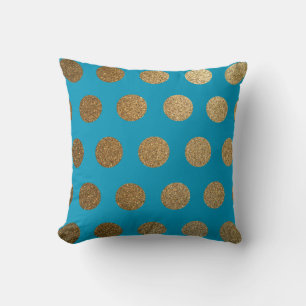 Moderner Trendy-Chic Aquamarin Blue Gold Polka Dot Kissen