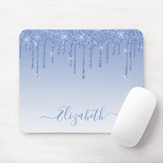 Moderner Trendy Dusty Blue Glitzer Stilvolle Schri Mousepad (Mit Mouse)