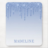 Moderner Trendy Dusty Blue Glitzer Tropfen Mousepad (Vorne)
