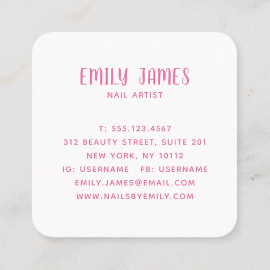 Moderner Trendy Einzigartiger Beruflicher Nail Wel Quadratische Visitenkarte (Rückseite)