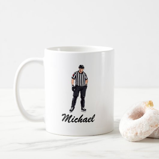 Moderner trendy Eishockey-Schiedsrichter Personali Kaffeetasse (Mit Donut)