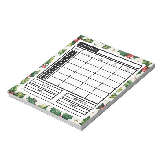 Moderner Trendy Frohe Weihnachts Bunco Score Notizblock (Rotiert)