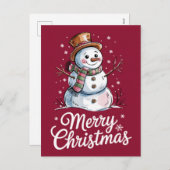Moderner Trendy Frohe Weihnachtsschneemann Feiertagspostkarte (Vorne/Hinten)