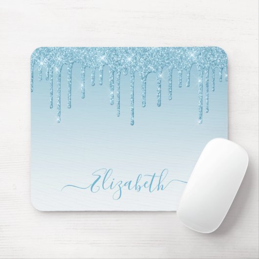 Moderner Trendy Light Blue Glitzer Stilvolle Schri Mousepad (Mit Mouse)