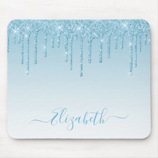 Moderner Trendy Light Blue Glitzer Stilvolle Schri Mousepad (Vorne)