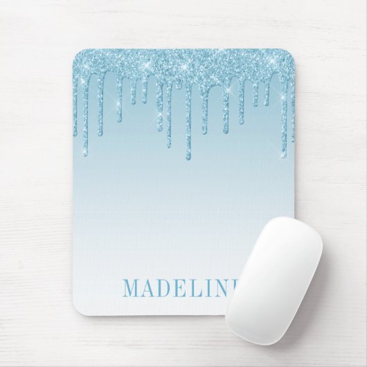 Moderner Trendy Light Blue Glitzer Tropfen Mousepad (Mit Mouse)