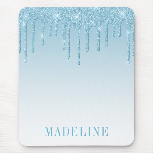 Moderner Trendy Light Blue Glitzer Tropfen Mousepad (Vorne)