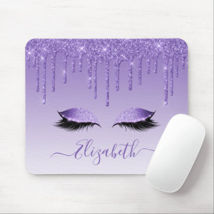 Moderner Trendy Lila Glitzer Lashes Stilschrift Mousepad