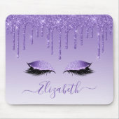 Moderner Trendy Lila Glitzer Lashes Stilschrift Mousepad (Vorne)