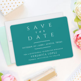 Moderner Trendy Minimal Aquamarin Mis Quince Años  Save The Date