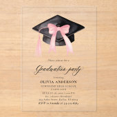 Moderner Trendy Pink Bow Graduation Cap Abschluss Acryleinladungen (Vorderseite)