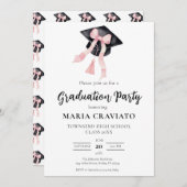 Moderner Trendy Pink Bow Graduation Cap Abschluss Einladung (Vorne/Hinten)