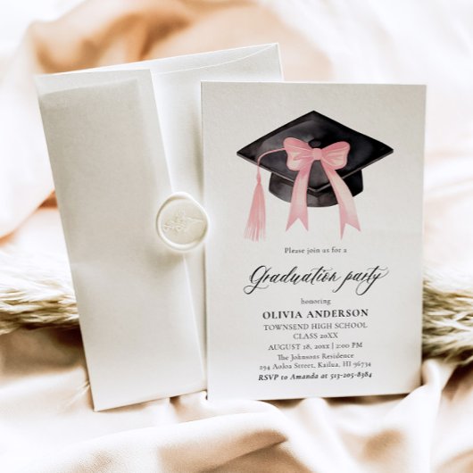 Moderner Trendy Pink Bow Graduation Cap Abschluss Einladung
