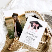 Moderner Trendy Pink Bow Graduation Cap Abschluss Einladung