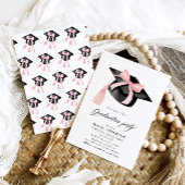 Moderner Trendy Pink Bow Graduation Cap Abschluss Einladung