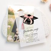 Moderner Trendy Pink Bow Graduation Cap Abschluss Pergament Einladungen