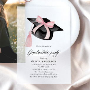 Moderner Trendy Pink Bow Graduation Cap Abschluss Pergament Einladungen