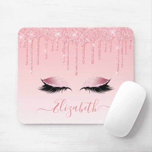 Moderner Trendy Pink Glitzer Lashes Stilschrift Mousepad (Mit Mouse)