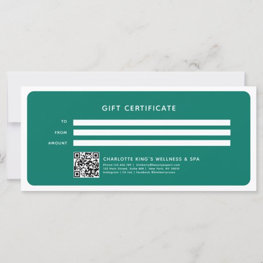 Moderner trendy Salon QR Code Geschenkgutschein (Rückseite)
