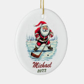 Moderner trendy Santa Playing Ice Hockey Individue Keramik Ornament (Rechts)