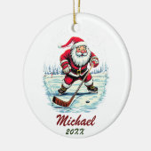 Moderner trendy Santa Playing Ice Hockey Individue Keramik Ornament (Links)