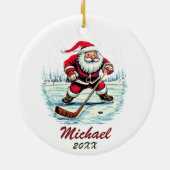 Moderner trendy Santa Playing Ice Hockey Individue Keramik Ornament (Hinten)