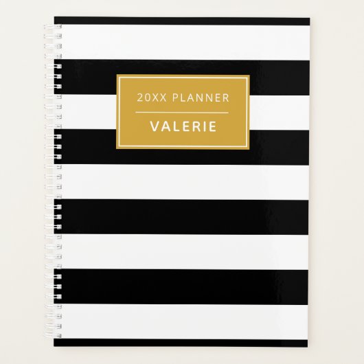 Moderner Trendy Schwarz-weiß Strip Individuelle Na Planer (Vorderseite)
