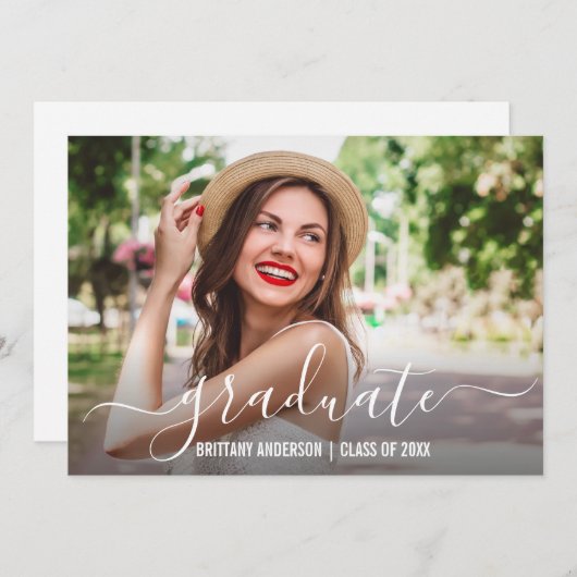 Moderner Trendy Script Foto Abschluss Ankündigung (Vorne/Hinten)