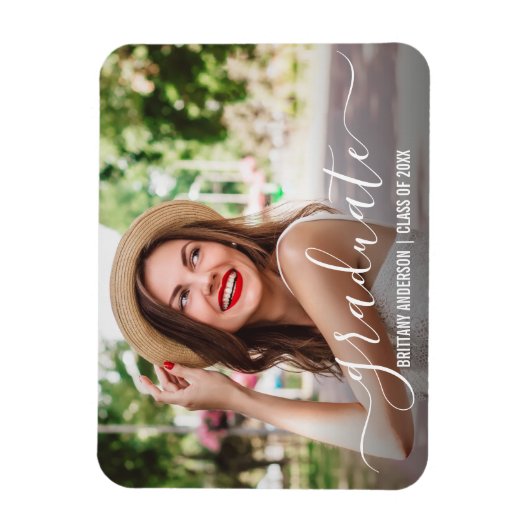 Moderner Trendy Script Foto Abschluss Magnet (Vertikal)