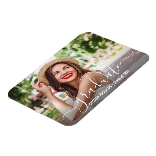 Moderner Trendy Script Foto Abschluss Magnet (Linke Seite)