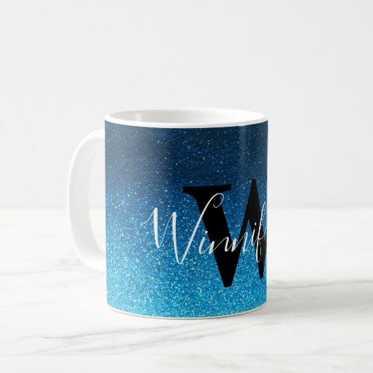 Moderner Trendy Simple Monogram Black Glitzer Ombr Kaffeetasse (Vorderseite Links)