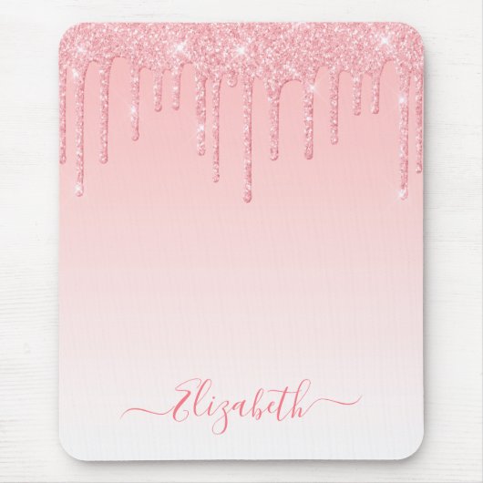 Moderner Trendy Stilvolles Script Rosa Blush Glitz Mousepad (Vorne)