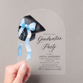 Moderner Trendy Stylish Blue Bow Abschluss Arched Acryleinladungen (Insitu (Handheld))