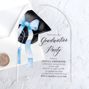 Moderner Trendy Stylish Blue Bow Abschluss Arched Acryleinladungen
